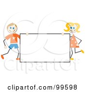 Poster, Art Print Of Stick Children Holding A Blank Sign