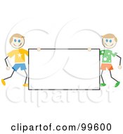 Poster, Art Print Of Caucasian Stick Boys Holding A Blank Sign