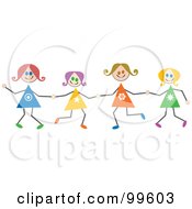 Poster, Art Print Of Caucasian Stick Girls Holding Hands