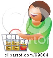 Happy Woman Carrying A Shopping Basket