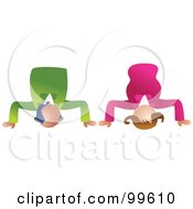 Royalty Free RF Clipart Illustration Of A Business Man And Woman Doing Head Stands
