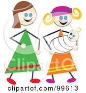 Royalty Free RF Clipart Illustration Of A Stick Children Dressed As Mary And Joseph