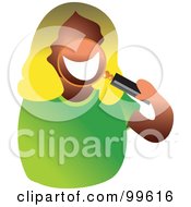 Poster, Art Print Of Blond Woman Holding A Magnifying Glass In Front Of Her Mouth