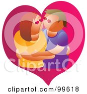 Poster, Art Print Of Loving Couple Embracing In A Pink Heart