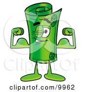 Rolled Money Mascot Cartoon Character Flexing His Arm Muscles by Mascot Junction