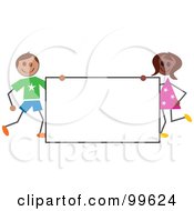 Poster, Art Print Of Stick Children Beside A Blank Sign