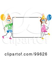 Poster, Art Print Of Stick Children Holding A Birthday Sign