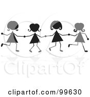 Poster, Art Print Of Silhouetted Stick Girls Holding Hands