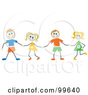 Poster, Art Print Of Caucasian Stick Children Holding Hands