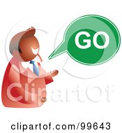 Royalty Free RF Clipart Illustration Of A Businessman With A Go Word Balloon by Prawny