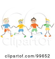 Royalty Free RF Clipart Illustration Of Caucasian Stick Boys Holding Hands