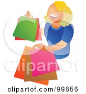 Poster, Art Print Of Happy Blond Woman Carrying Shopping Bags