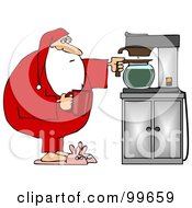 Santa In His Pjs And Bunny Slippers Getting Himself A Cup Of Coffee