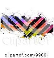 Poster, Art Print Of Bar Of Colorful Hazard Stripes And Splatters Over White