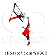 Poster, Art Print Of Red And Black Man Leaping To Slam Dunk A Basketball