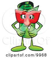 Rolled Money Mascot Cartoon Character Wearing A Red Mask Over His Face
