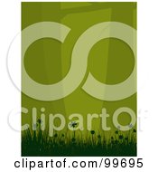 Poster, Art Print Of Vertical Background Of Silhouetted Green Trees Flowers And Grass Over Green