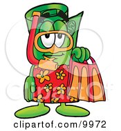 Rolled Money Mascot Cartoon Character In Orange And Red Snorkel Gear