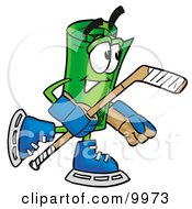 Rolled Money Mascot Cartoon Character Playing Ice Hockey