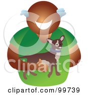 Royalty Free RF Clipart Illustration Of A Happy Man Holding His Pet Chihuahua by Prawny