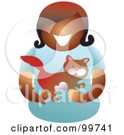 Royalty Free RF Clipart Illustration Of A Happy Woman Holding Her Pet Cat