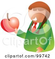 Poster, Art Print Of Happy School Girl Holding An Apple