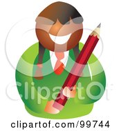 Poster, Art Print Of Happy School Girl Holding A Pencil