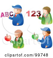 Poster, Art Print Of Digital Collage Of School Boys And Girls Holding Apples Letters And Numbers