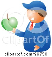 Poster, Art Print Of Happy School Boy Holding An Apple