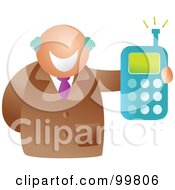 Royalty Free RF Clipart Illustration Of An Old Businessman Holding A Cell Phone