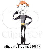 Royalty Free RF Clipart Illustration Of A Man In Black Biting His Finger