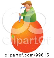 Poster, Art Print Of Man On Top Of A Giant Orange And Drinking The Juice With A Straw