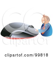 Poster, Art Print Of Businessman By A Large Computer Mouse