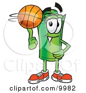 Poster, Art Print Of Rolled Money Mascot Cartoon Character Spinning A Basketball On His Finger