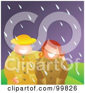 Happy Couple Standing In The Rain