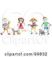 Royalty Free RF Clipart Illustration Of Stick Children With Pets