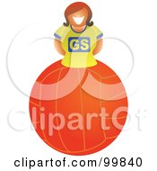 Royalty Free RF Clipart Illustration Of A Happy Woman On A Basketball