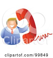 Royalty Free RF Clipart Illustration Of A Businessman Holding A Red Landline Phone