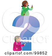 Royalty Free RF Clipart Illustration Of Two Businesswomen With A Giant Question Mark
