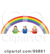 Poster, Art Print Of Three Kids Holding Hands Under A Rainbow