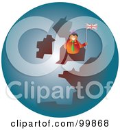 Royalty Free RF Clipart Illustration Of A Businessman Holding A British Flag On A Globe