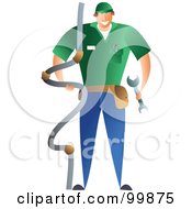 Royalty Free RF Clipart Illustration Of A Male Plumber In A Green Shirt