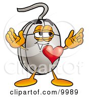 Clipart Picture Of A Computer Mouse Mascot Cartoon Character With His Heart Beating Out Of His Chest by Toons4Biz
