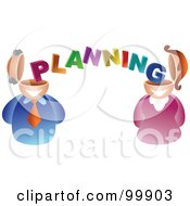 Poster, Art Print Of Businses Man And Woman With Planning Brains