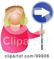 Royalty Free RF Clipart Illustration Of A Businesswoman Holding A Right Arrow Sign