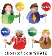 Poster, Art Print Of Digital Collage Of Business Men And Women Holding Team Idea Power And Concept Signs