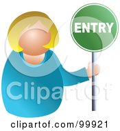 Royalty Free RF Clipart Illustration Of A Businesswoman Holding An Entry Sign