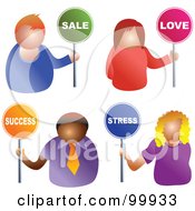 Poster, Art Print Of Digital Collage Of Business Men And Women Holding Sale Love Success And Stress Signs