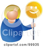 Royalty Free RF Clipart Illustration Of A Businesswoman Holding A Happy Face Sign