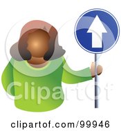 Royalty Free RF Clipart Illustration Of A Businesswoman Holding An Up Arrow Sign